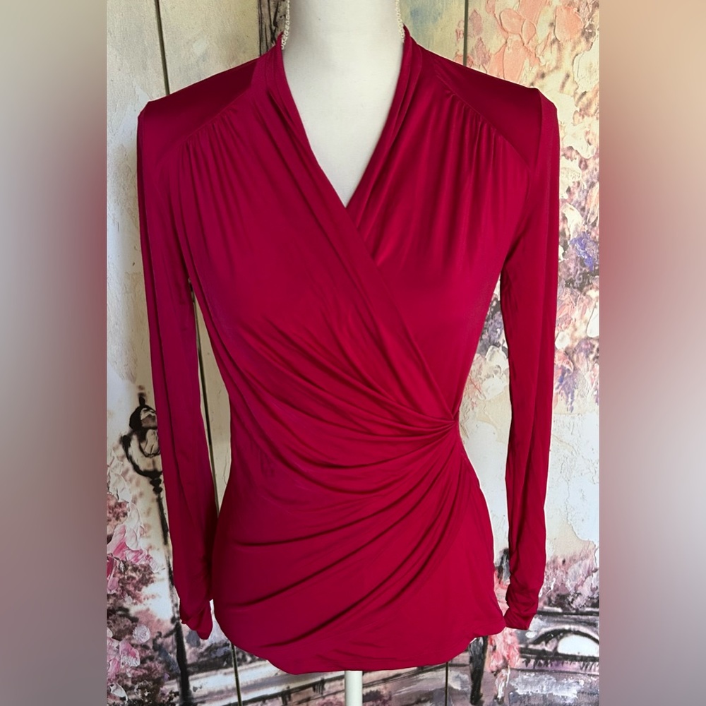 Cache - Elegant Fuchsia Wrap Top. Size S